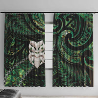 New Zealand Aotearoa Window Curtain Maori Wheku Paua Shell Glitter Green LT05 With Hooks Green - Polynesian Pride