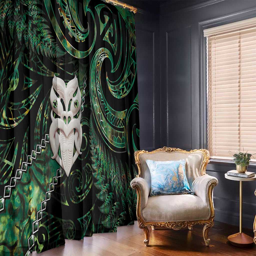 New Zealand Aotearoa Window Curtain Maori Wheku Paua Shell Glitter Green LT05 - Polynesian Pride