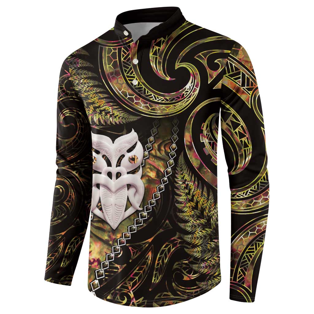 New Zealand Aotearoa Button Sweatshirt Maori Wheku Paua Shell Glitter Gold LT05 - Polynesian Pride