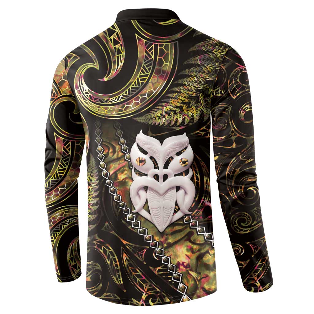 New Zealand Aotearoa Button Sweatshirt Maori Wheku Paua Shell Glitter Gold LT05 - Polynesian Pride