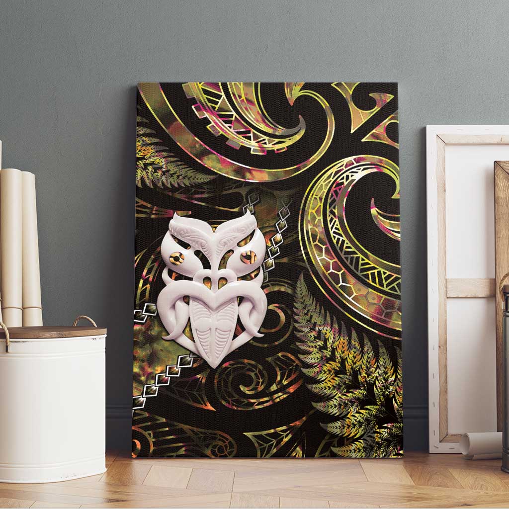 New Zealand Aotearoa Canvas Wall Art Maori Wheku Paua Shell Glitter Gold LT05 - Polynesian Pride