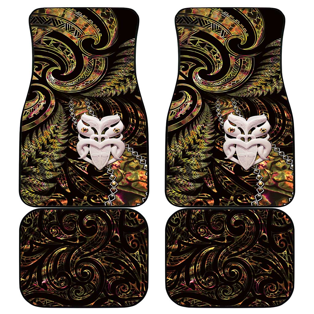 New Zealand Aotearoa Car Mats Maori Wheku Paua Shell Glitter Gold LT05 - Polynesian Pride