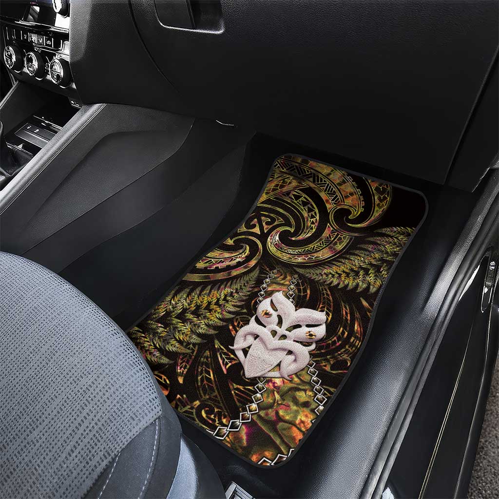 New Zealand Aotearoa Car Mats Maori Wheku Paua Shell Glitter Gold LT05 - Polynesian Pride