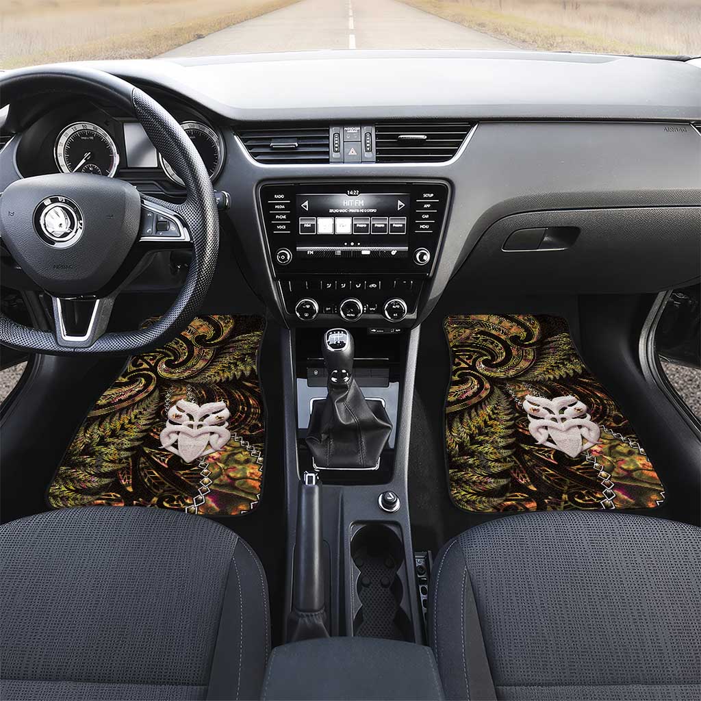 New Zealand Aotearoa Car Mats Maori Wheku Paua Shell Glitter Gold LT05 Set 2pcs - Front Gold - Polynesian Pride