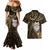 New Zealand Aotearoa Couples Matching Mermaid Dress and Hawaiian Shirt Maori Wheku Paua Shell Glitter Gold