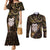 New Zealand Aotearoa Couples Matching Mermaid Dress and Long Sleeve Button Shirt Maori Wheku Paua Shell Glitter Gold