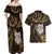 New Zealand Aotearoa Couples Matching Off Shoulder Maxi Dress and Hawaiian Shirt Maori Wheku Paua Shell Glitter Gold