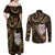 New Zealand Aotearoa Couples Matching Off Shoulder Maxi Dress and Long Sleeve Button Shirt Maori Wheku Paua Shell Glitter Gold