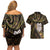 New Zealand Aotearoa Couples Matching Off Shoulder Short Dress and Hawaiian Shirt Maori Wheku Paua Shell Glitter Gold