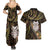 New Zealand Aotearoa Couples Matching Summer Maxi Dress and Hawaiian Shirt Maori Wheku Paua Shell Glitter Gold