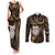 New Zealand Aotearoa Couples Matching Tank Maxi Dress and Long Sleeve Button Shirt Maori Wheku Paua Shell Glitter Gold