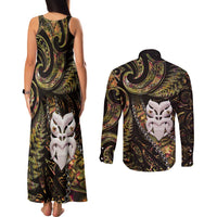 New Zealand Aotearoa Couples Matching Tank Maxi Dress and Long Sleeve Button Shirt Maori Wheku Paua Shell Glitter Gold