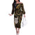 New Zealand Aotearoa Family Matching Off The Shoulder Long Sleeve Dress and Hawaiian Shirt Maori Wheku Paua Shell Glitter Gold