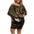 New Zealand Aotearoa Family Matching Off Shoulder Short Dress and Hawaiian Shirt Maori Wheku Paua Shell Glitter Gold