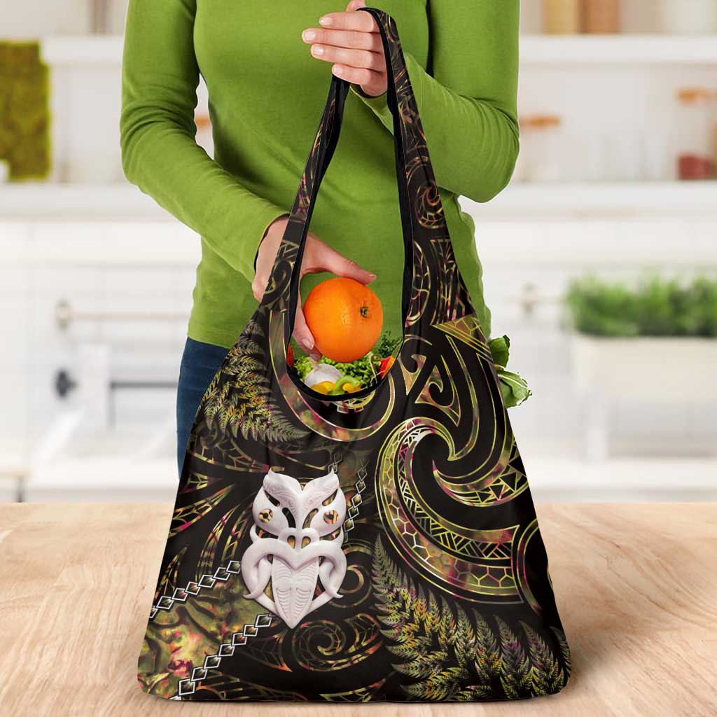New Zealand Aotearoa Grocery Bag Maori Wheku Paua Shell Glitter Gold LT05 - Polynesian Pride