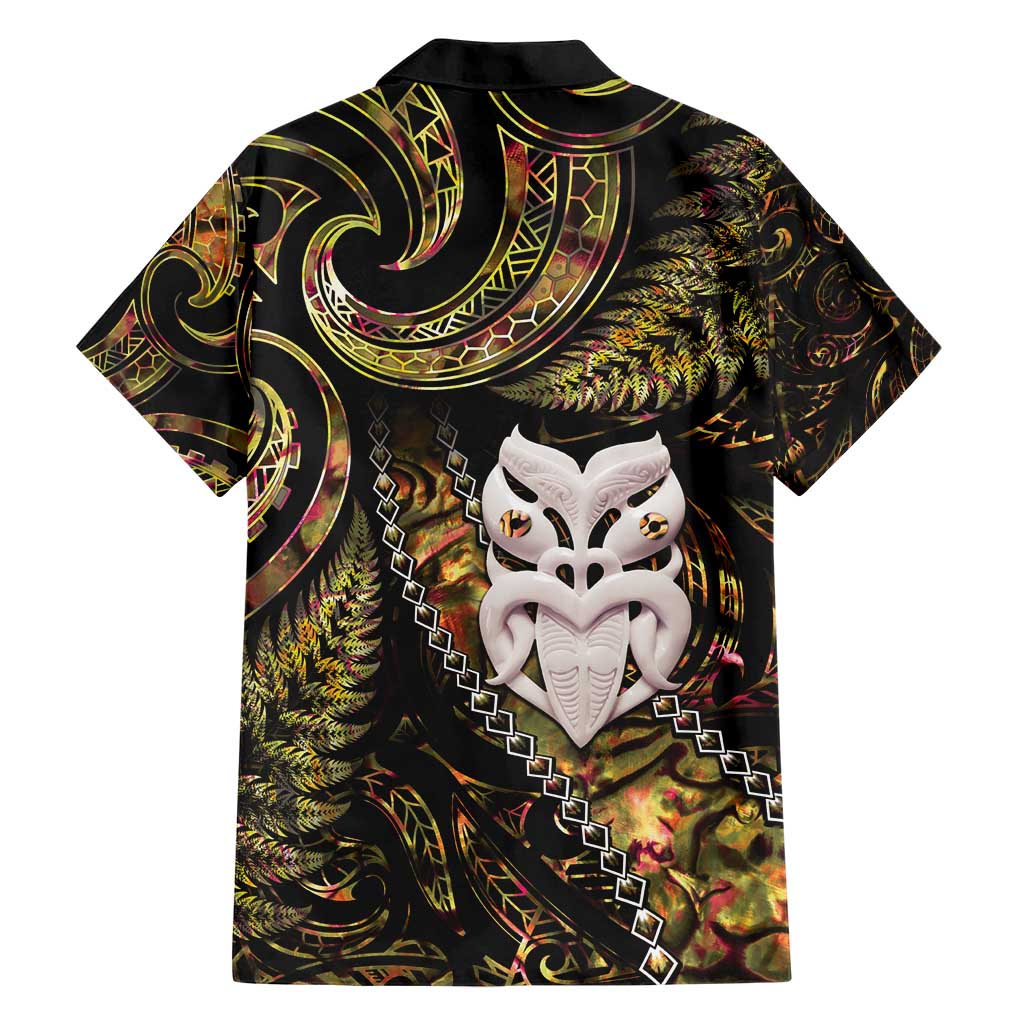 New Zealand Aotearoa Hawaiian Shirt Maori Wheku Paua Shell Glitter Gold LT05 - Polynesian Pride
