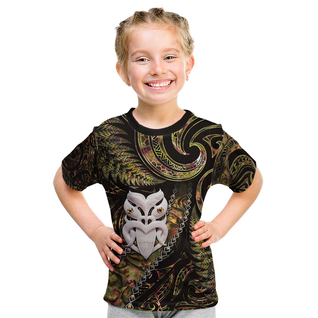 New Zealand Aotearoa Kid T Shirt Maori Wheku Paua Shell Glitter Gold