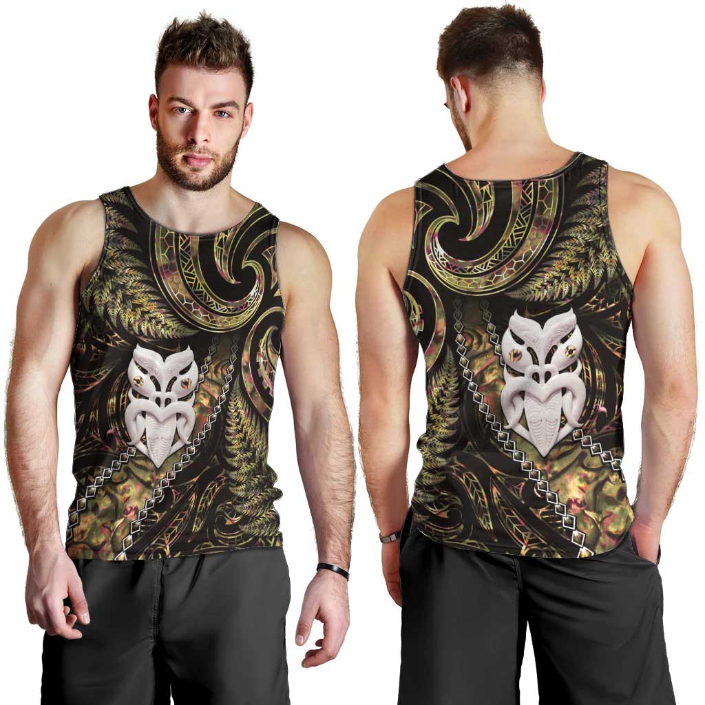 New Zealand Aotearoa Men Tank Top Maori Wheku Paua Shell Glitter Gold LT05 - Polynesian Pride