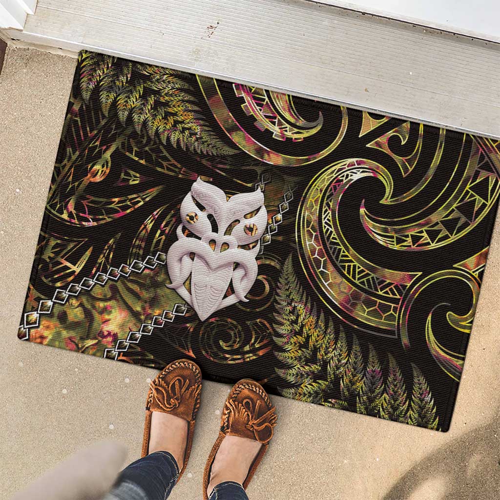 New Zealand Aotearoa Rubber Doormat Maori Wheku Paua Shell Glitter Gold LT05 - Polynesian Pride