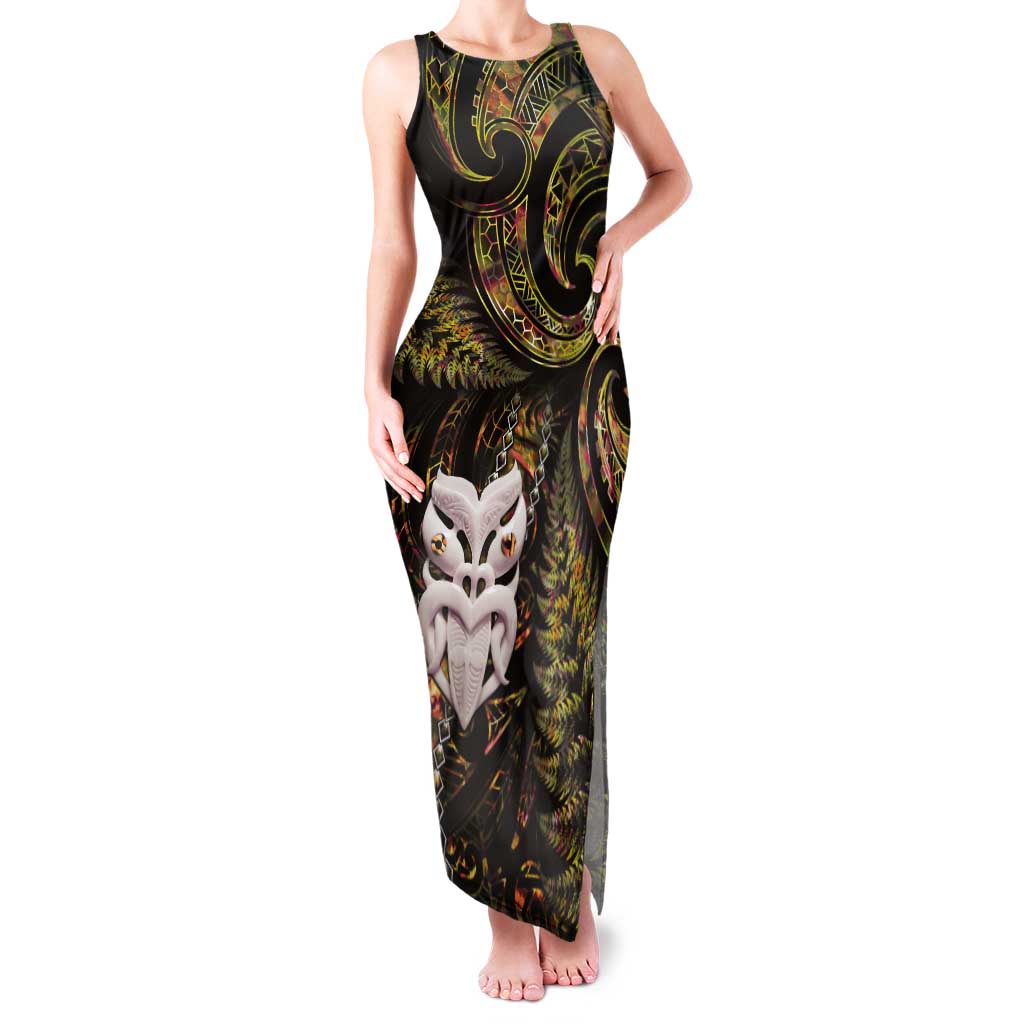 New Zealand Aotearoa Tank Maxi Dress Maori Wheku Paua Shell Glitter Gold LT05 Women Gold - Polynesian Pride
