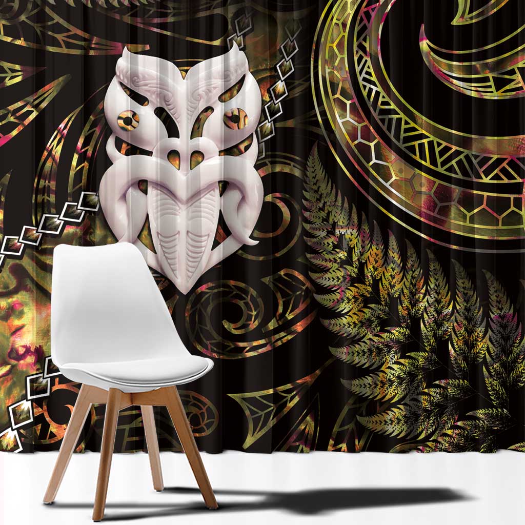 New Zealand Aotearoa Window Curtain Maori Wheku Paua Shell Glitter Gold LT05 - Polynesian Pride