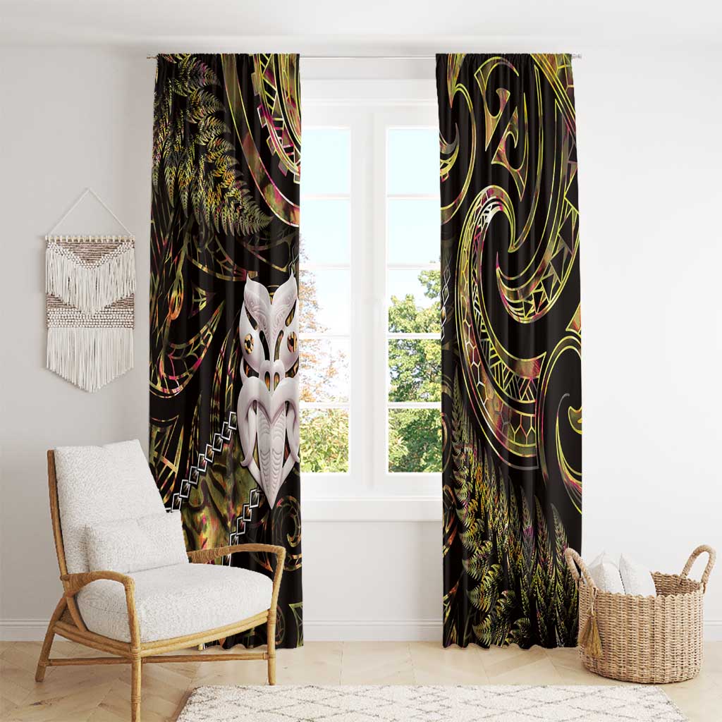 New Zealand Aotearoa Window Curtain Maori Wheku Paua Shell Glitter Gold LT05 - Polynesian Pride