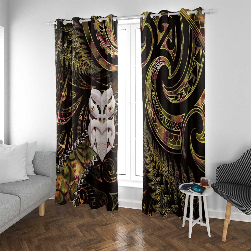 New Zealand Aotearoa Window Curtain Maori Wheku Paua Shell Glitter Gold LT05 With Grommets Gold - Polynesian Pride