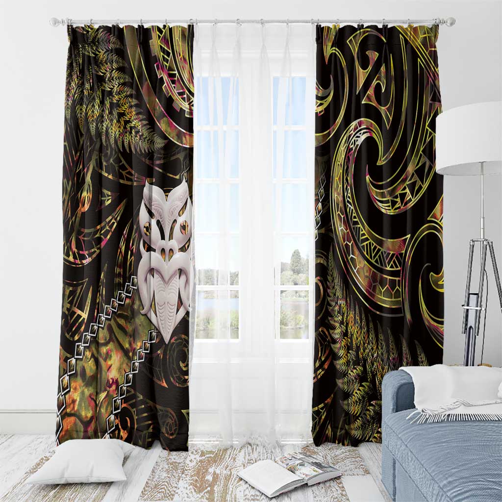 New Zealand Aotearoa Window Curtain Maori Wheku Paua Shell Glitter Gold LT05 - Polynesian Pride