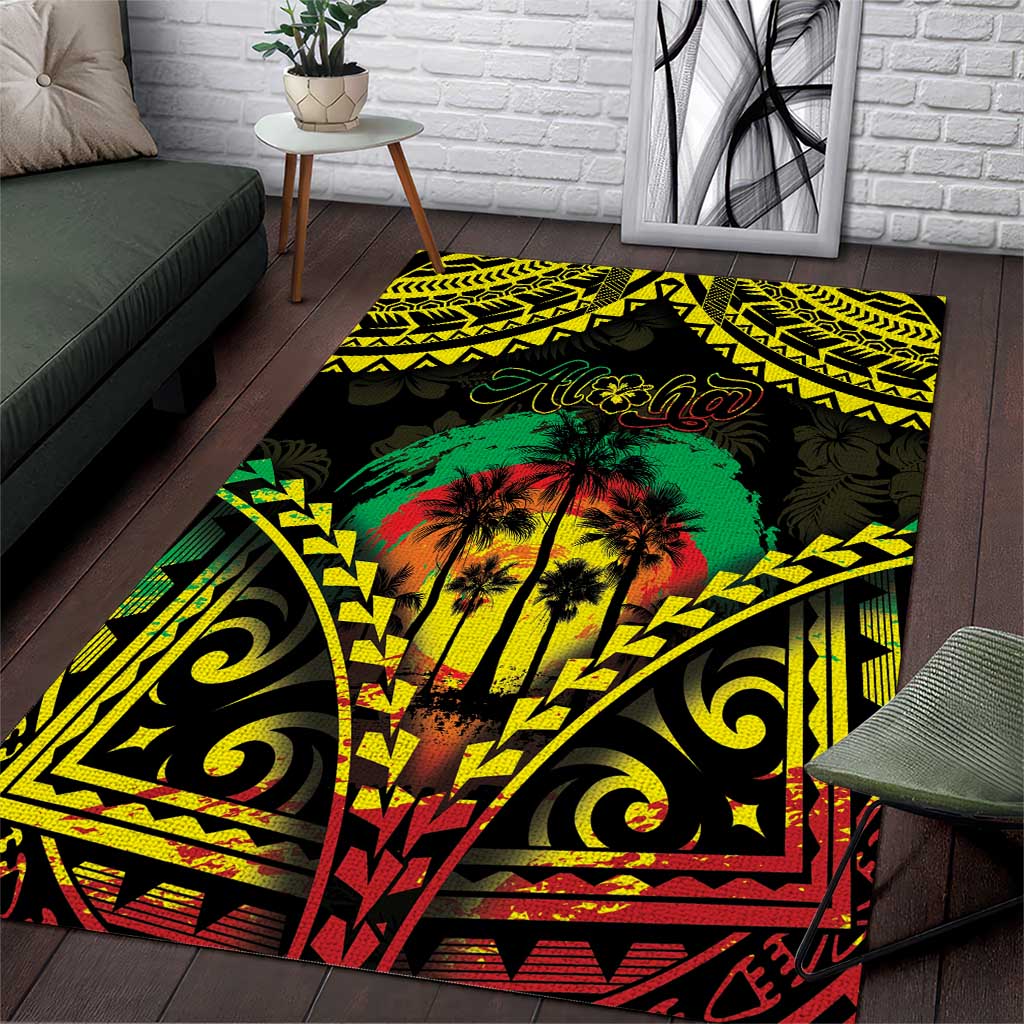 Aloha Tropical Palm Trees Area Rug Reggae Polynesian Pattern