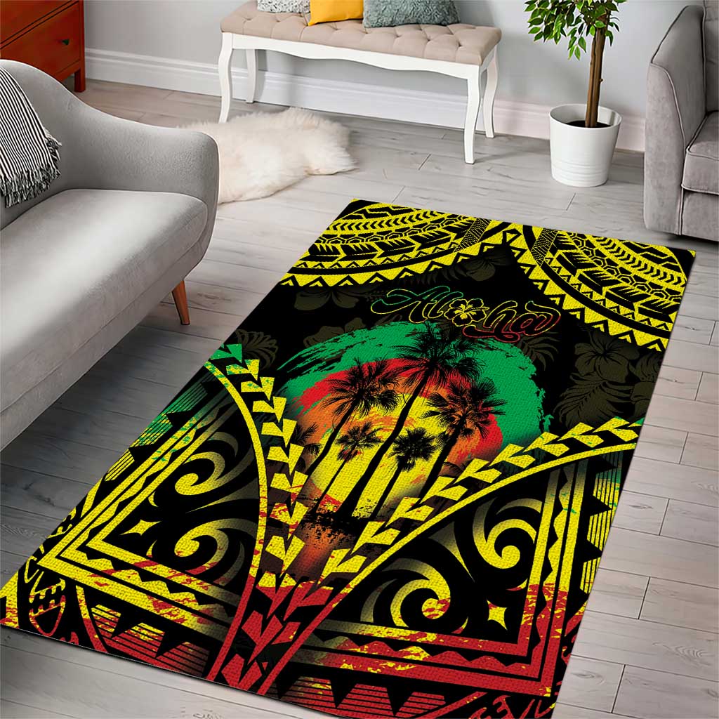 Aloha Tropical Palm Trees Area Rug Reggae Polynesian Pattern
