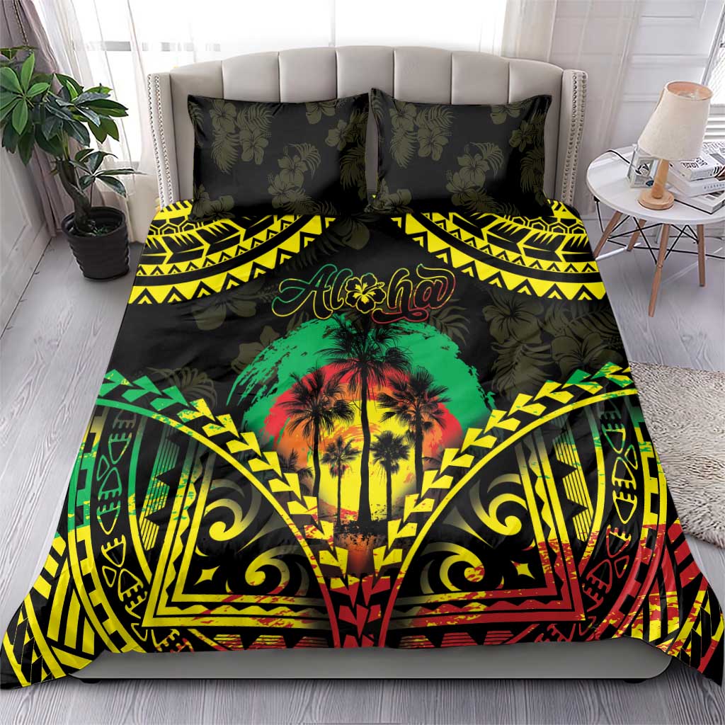 Aloha Tropical Palm Trees Bedding Set Reggae Polynesian Pattern