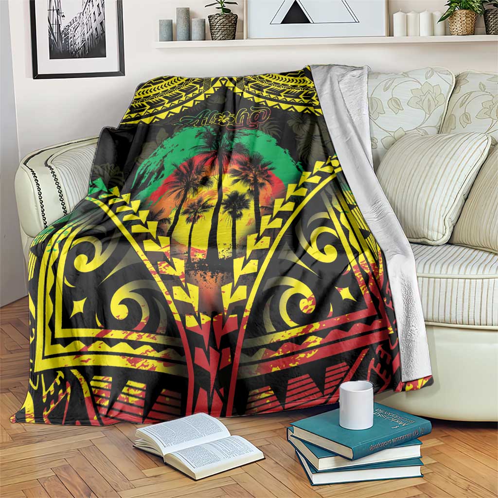 Aloha Tropical Palm Trees Blanket Reggae Polynesian Pattern LT05 Black - Polynesian Pride