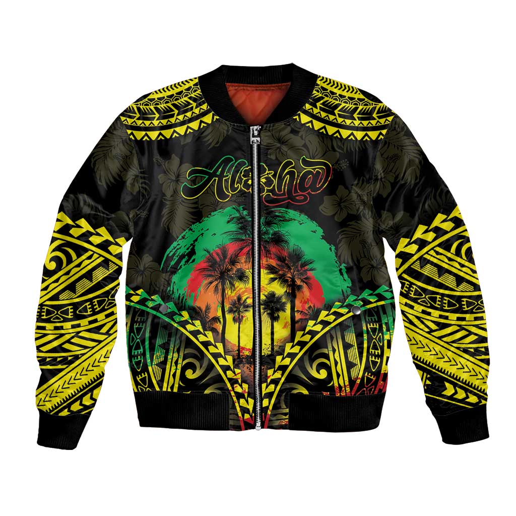 Aloha Tropical Palm Trees Bomber Jacket Reggae Polynesian Pattern