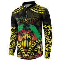 Aloha Tropical Palm Trees Button Sweatshirt Reggae Polynesian Pattern