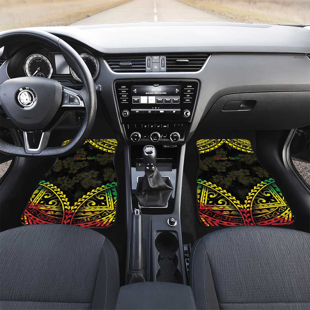 Aloha Tropical Palm Trees Car Mats Reggae Polynesian Pattern LT05 Set 2pcs - Front Black - Polynesian Pride
