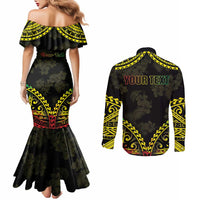 Aloha Tropical Palm Trees Couples Matching Mermaid Dress and Long Sleeve Button Shirt Reggae Polynesian Pattern LT05 - Polynesian Pride