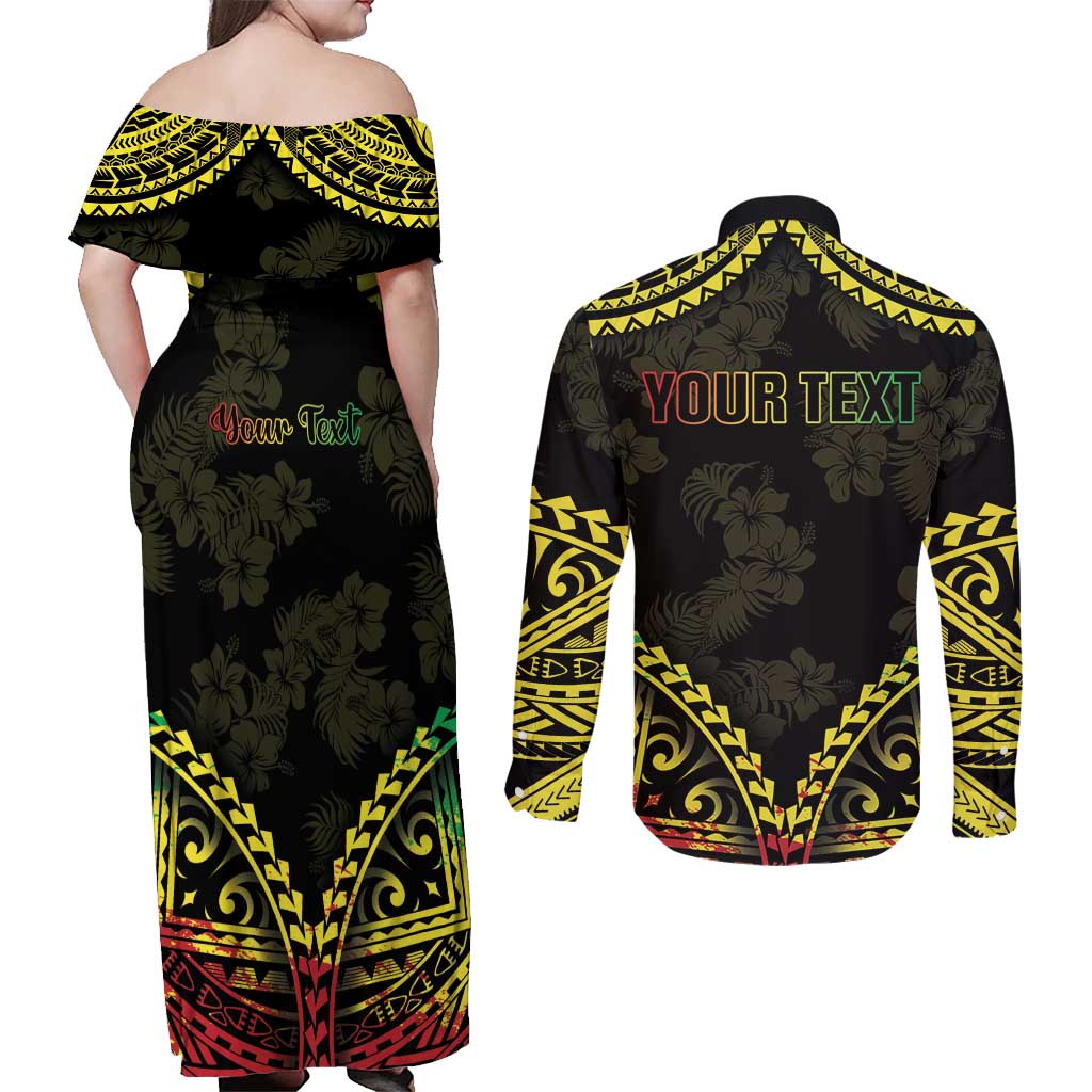 Aloha Tropical Palm Trees Couples Matching Off Shoulder Maxi Dress and Long Sleeve Button Shirt Reggae Polynesian Pattern LT05 - Polynesian Pride