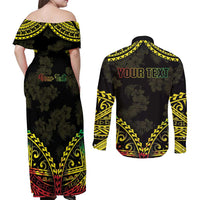 Aloha Tropical Palm Trees Couples Matching Off Shoulder Maxi Dress and Long Sleeve Button Shirt Reggae Polynesian Pattern LT05 - Polynesian Pride