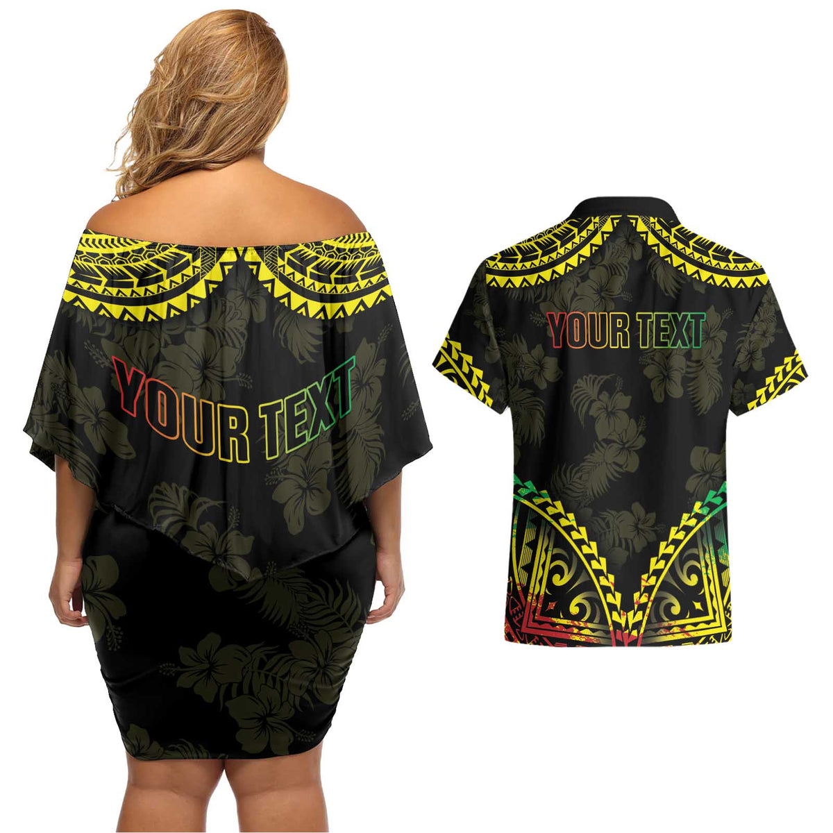 Aloha Tropical Palm Trees Couples Matching Off Shoulder Short Dress and Hawaiian Shirt Reggae Polynesian Pattern LT05 - Polynesian Pride