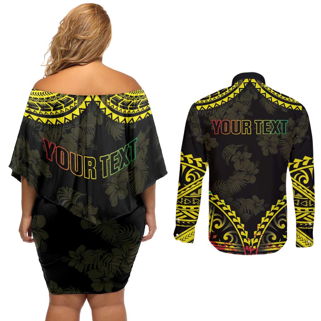Aloha Tropical Palm Trees Couples Matching Off Shoulder Short Dress and Long Sleeve Button Shirt Reggae Polynesian Pattern LT05 - Polynesian Pride
