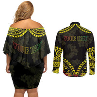 Aloha Tropical Palm Trees Couples Matching Off Shoulder Short Dress and Long Sleeve Button Shirt Reggae Polynesian Pattern LT05 - Polynesian Pride