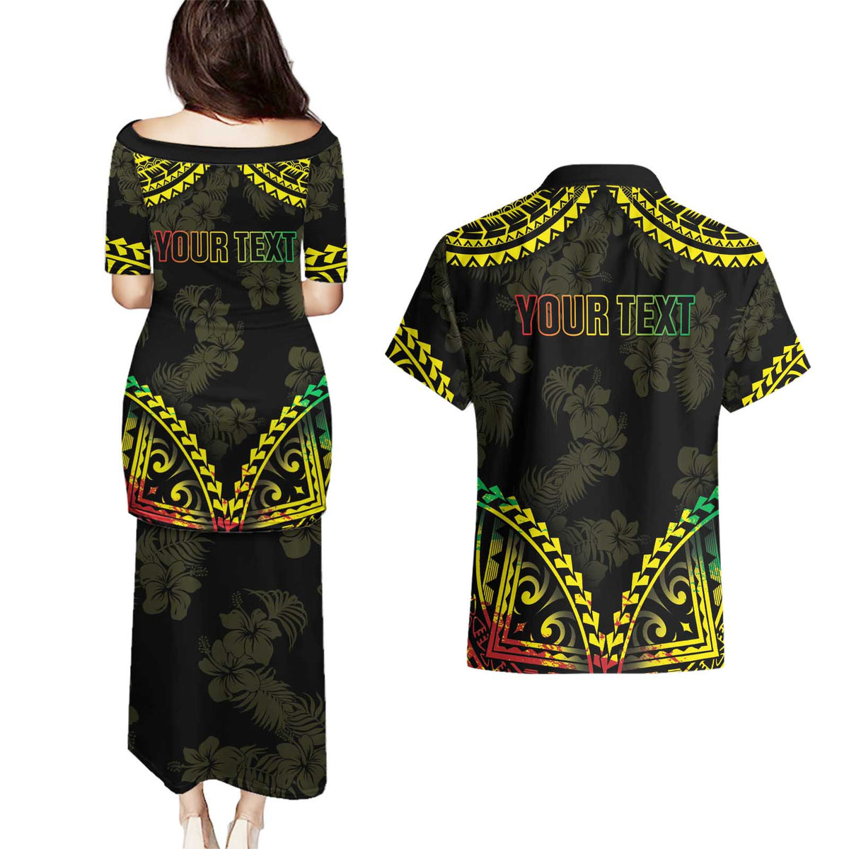 Aloha Tropical Palm Trees Couples Matching Puletasi and Hawaiian Shirt Reggae Polynesian Pattern LT05 - Polynesian Pride