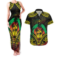 Aloha Tropical Palm Trees Couples Matching Tank Maxi Dress and Hawaiian Shirt Reggae Polynesian Pattern LT05 Black - Polynesian Pride
