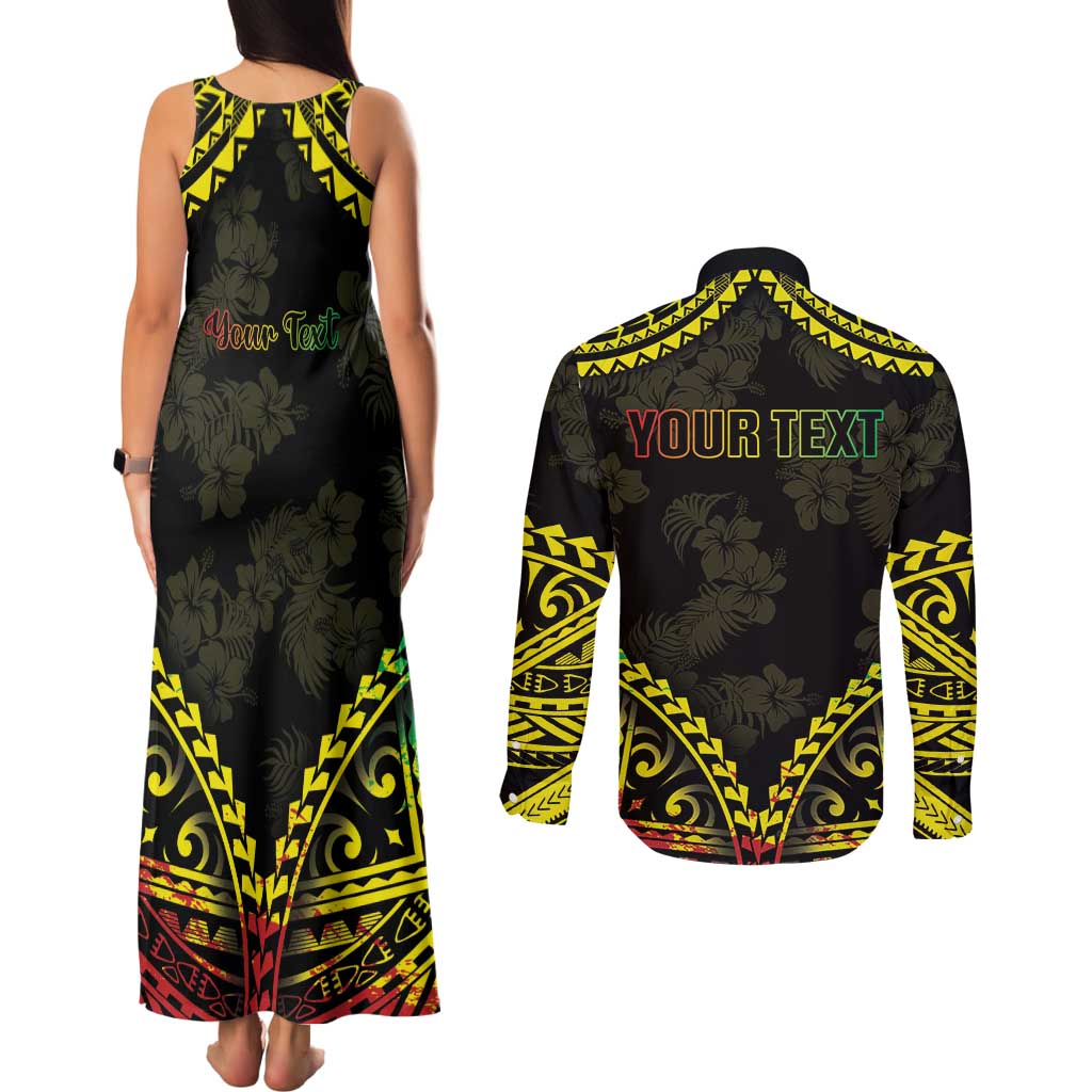 Aloha Tropical Palm Trees Couples Matching Tank Maxi Dress and Long Sleeve Button Shirt Reggae Polynesian Pattern LT05 - Polynesian Pride