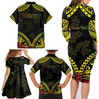 Aloha Tropical Palm Trees Family Matching Long Sleeve Bodycon Dress and Hawaiian Shirt Reggae Polynesian Pattern LT05 - Polynesian Pride