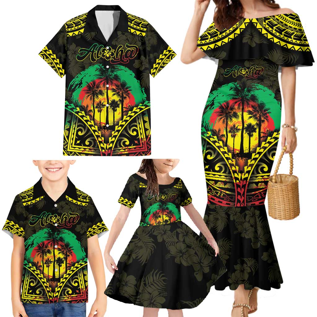 Aloha Tropical Palm Trees Family Matching Mermaid Dress and Hawaiian Shirt Reggae Polynesian Pattern LT05 - Polynesian Pride