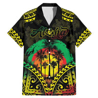 Aloha Tropical Palm Trees Family Matching Mermaid Dress and Hawaiian Shirt Reggae Polynesian Pattern LT05 Dad's Shirt - Short Sleeve Black - Polynesian Pride