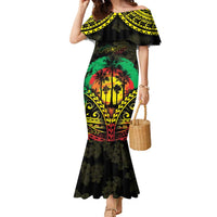Aloha Tropical Palm Trees Family Matching Mermaid Dress and Hawaiian Shirt Reggae Polynesian Pattern LT05 Mom's Dress Black - Polynesian Pride