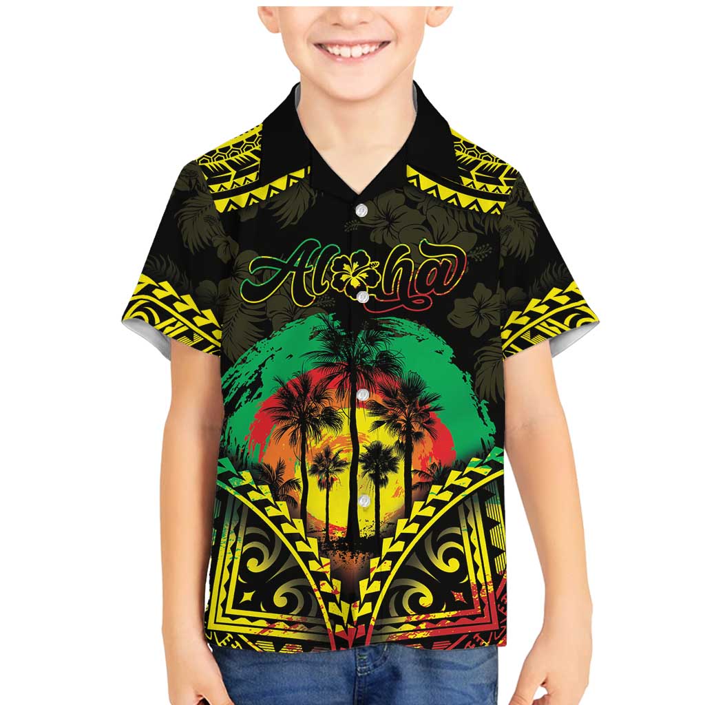 Aloha Tropical Palm Trees Family Matching Mermaid Dress and Hawaiian Shirt Reggae Polynesian Pattern LT05 Son's Shirt Black - Polynesian Pride