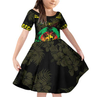Aloha Tropical Palm Trees Family Matching Off Shoulder Short Dress and Hawaiian Shirt Reggae Polynesian Pattern LT05 Daughter's Dress Black - Polynesian Pride
